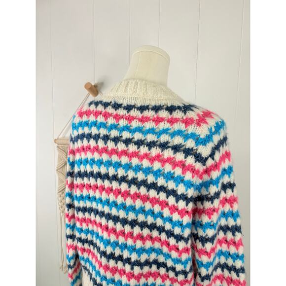 ZARA Multicolor Stripe Chunky Knit Crewneck Sweater Small Cabincore - Picture 9 of 11